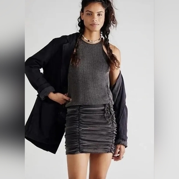 Free People One NWT Women's XS Katya Washed Black Bodycon Dress Waffle Knit - Picture 9 of 9